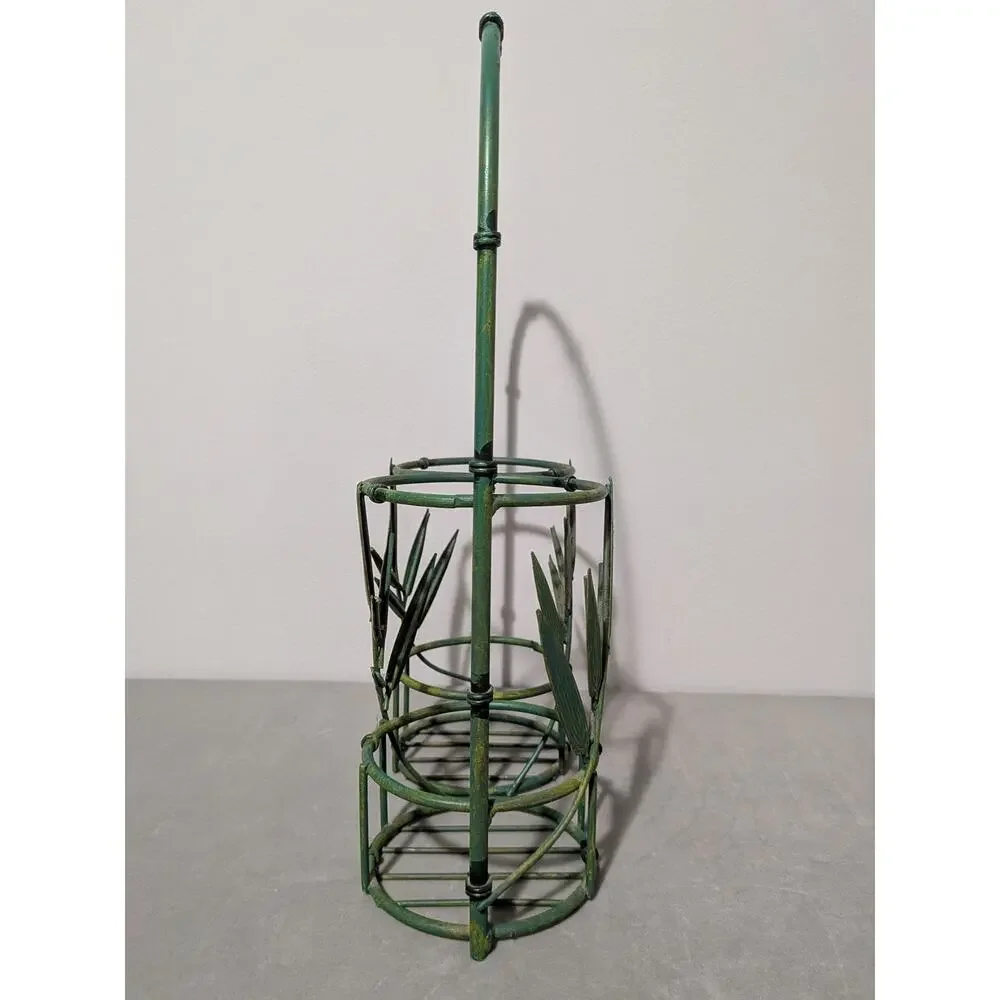 Vintage Green Metal Bamboo Wine Rack Tabletop Holder 16